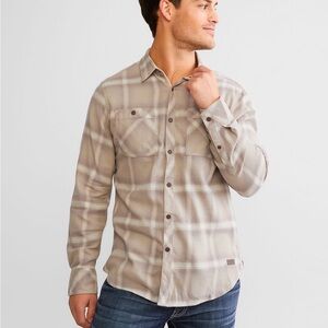 Outpost Makers Neutral Tan Plaid Cotton Long Sleeve Flannel Shirt Shacket Sz SML